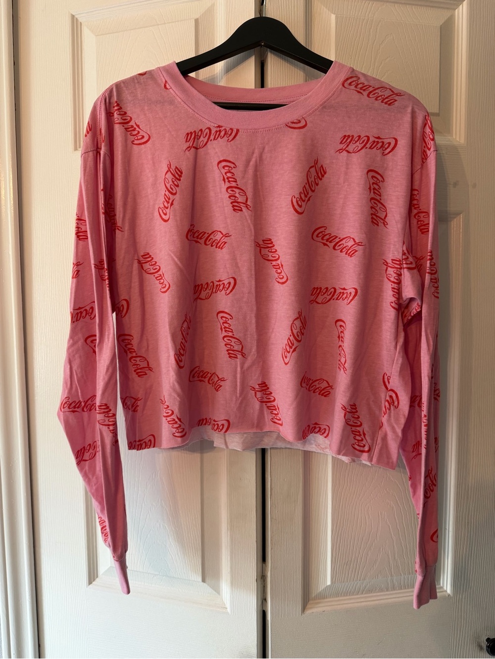 Coca Cola Pink Long-Sleeve Tee with Red Logo Print
